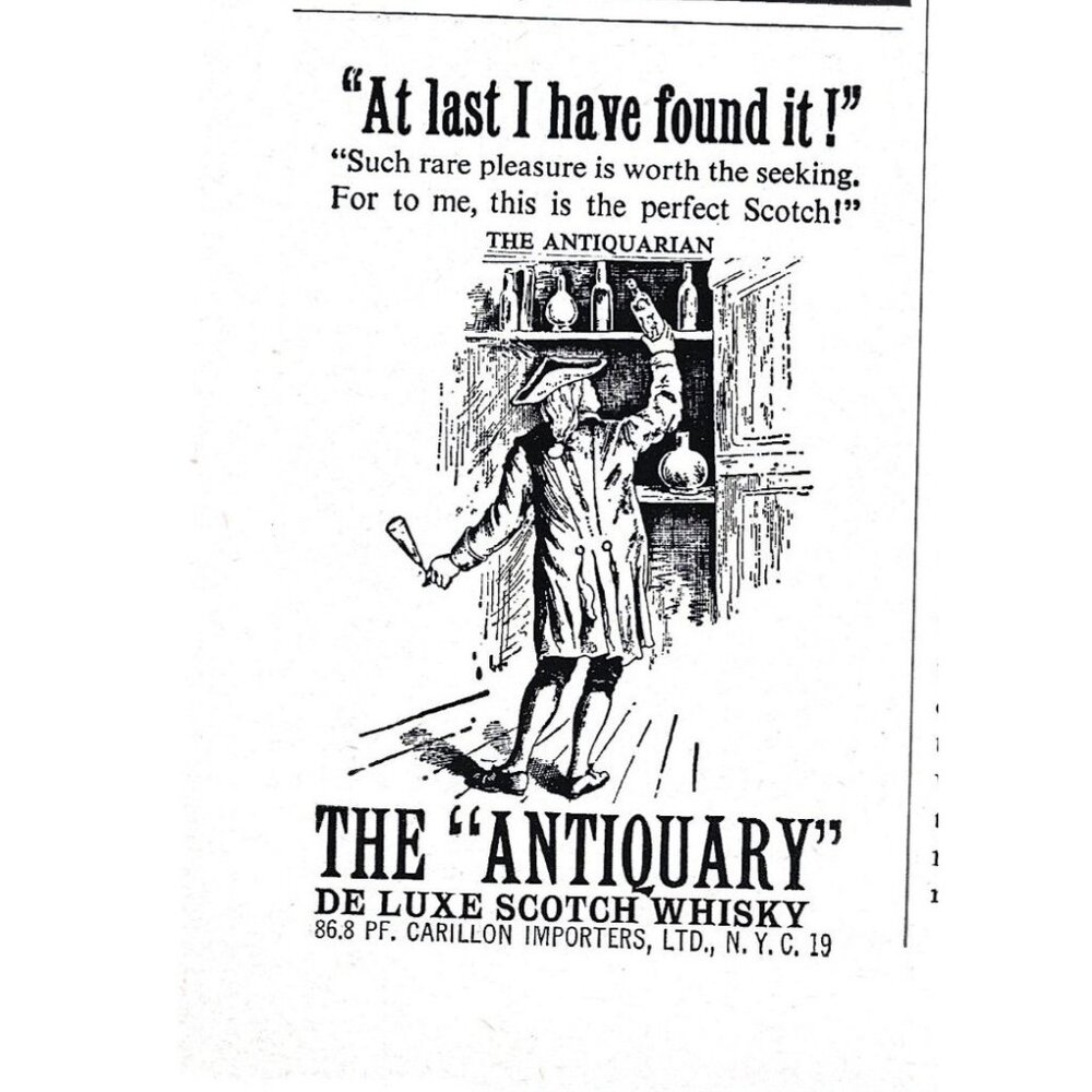 Antiquarian De Luxe Scotch Whisky Print Ad 1960 ADVERT